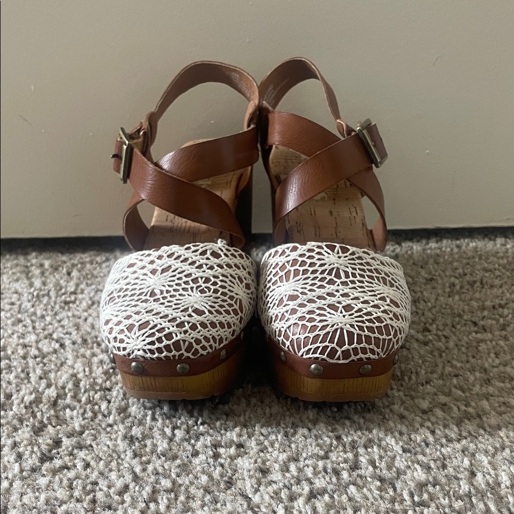 Brown and White Women's Clogs